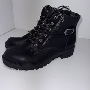 Jellypop Black Lace-Up Ankle Combat Booties with Buckle